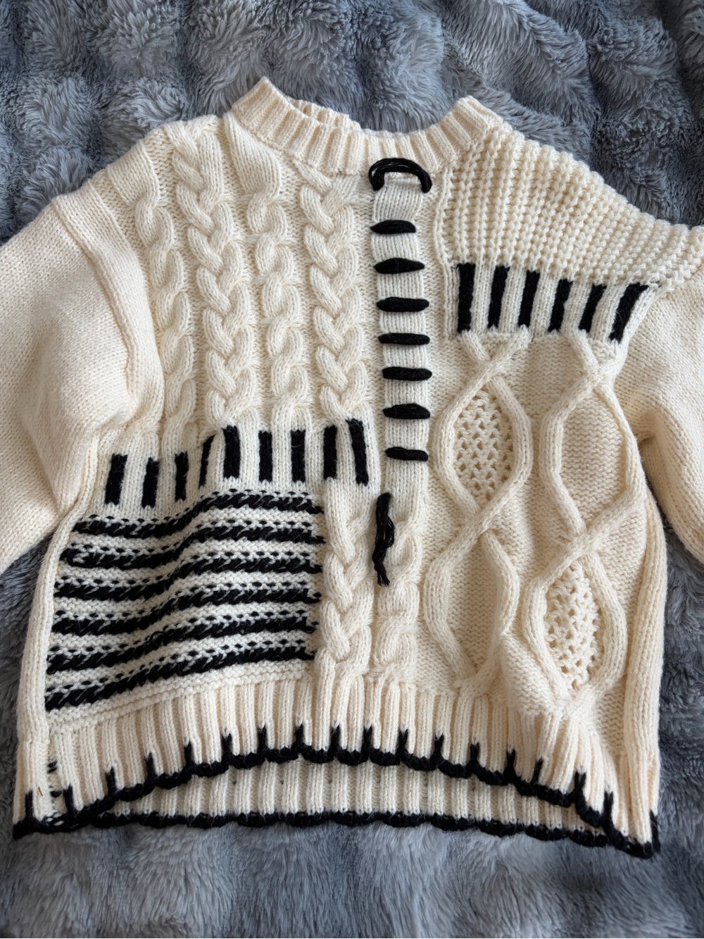 Cream Cable Knit Sweater with Black Trim - Women Grey Bandit